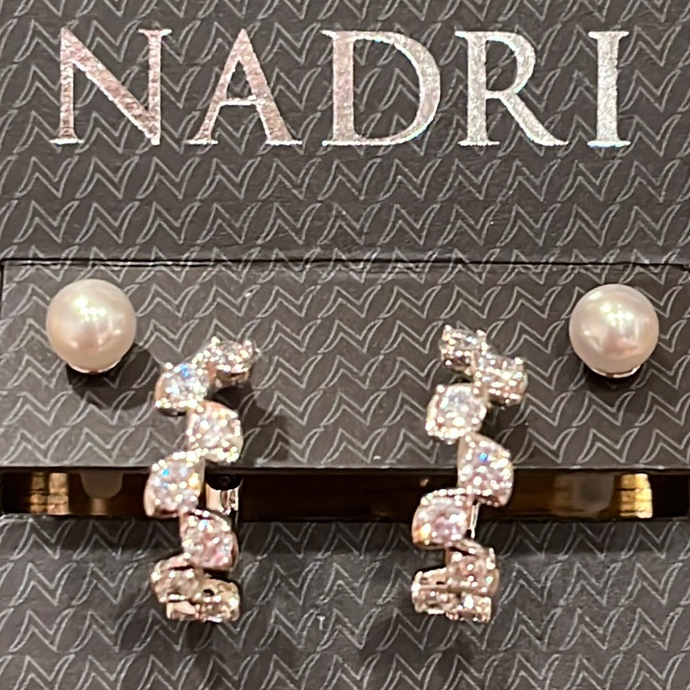 Freshwater Pearl stud and CZ hoop earring set - NEW with Tags